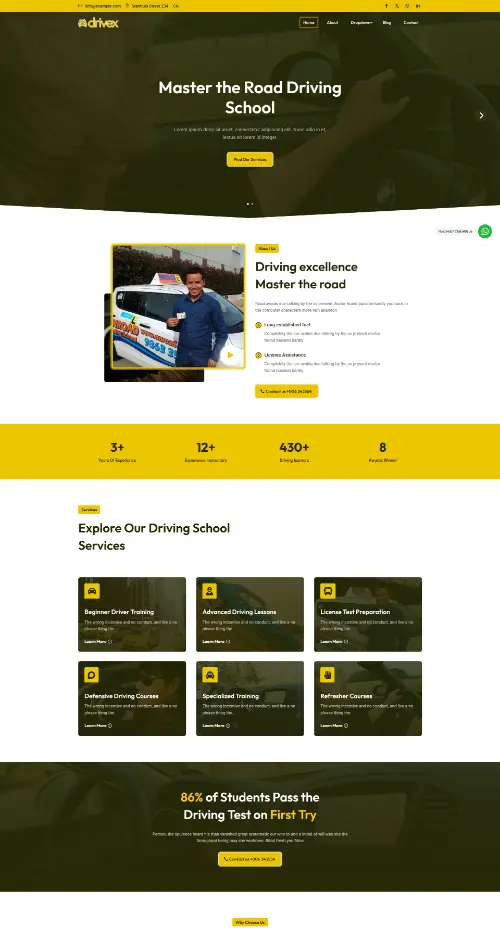 Drivex Driving School Divi Layout